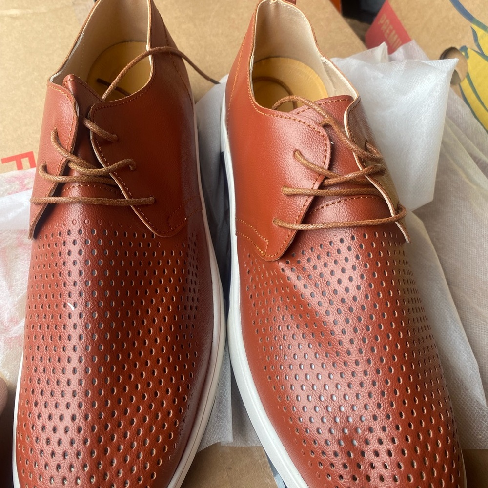 Brown Leather Oxford Shoes with Perforated Design and Chunky Sole